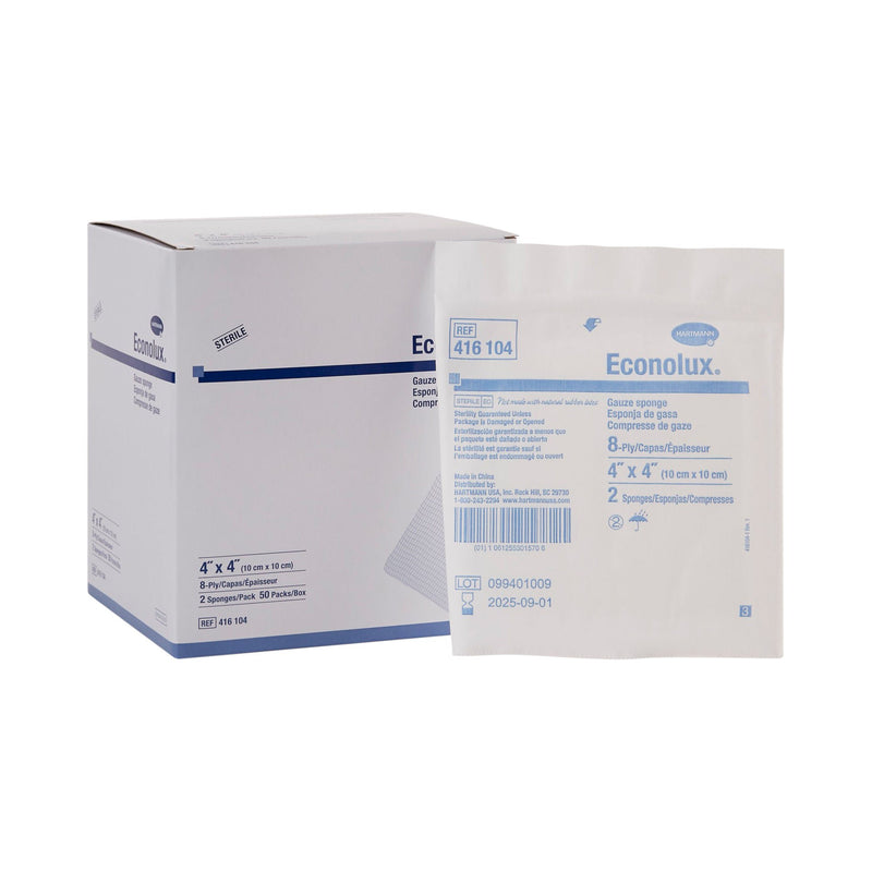 Econolux® Sterile Gauze Sponge, 4 x 4 Inch, Eight-Ply