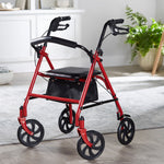 McKesson Folding Steel Four-Wheel Rollator, 12-Inch Seat Width, Red