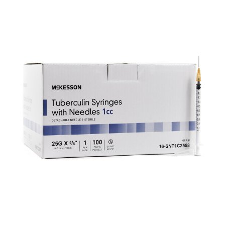 Standard Tuberculin Syringe with Needle McKesson 1 mL 5/8 Inch 25 Gauge NonSafety Thin Wall