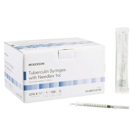 Standard Tuberculin Syringe with Needle McKesson 1 mL 1/2 Inch 27 Gauge NonSafety Thin Wall