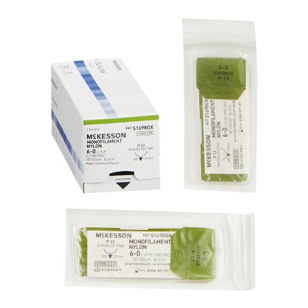 Nonabsorbable Suture with Needle McKesson Nylon P-13 3/8 Circle Precision Reverse Cutting Needle Size 6 - 0 Monofilament