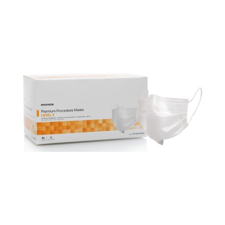 Procedure Mask McKesson Pleated Earloops One Size Fits Most White NonSterile ASTM Level 3 Adult
