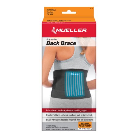 Back Brace Mueller® One Size Fits Most Hook and Loop Strap Closure 28 to 50 Inch Waist Circumference Adult