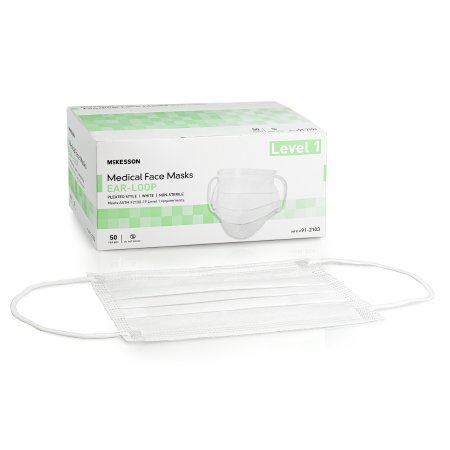 Procedure Mask McKesson Pleated Earloops One Size Fits Most White NonSterile ASTM Level 1 Adult