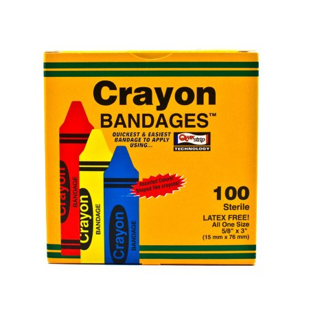 Adhesive Strip ASO 3/4 X 3 Inch Plastic Rectangle Kid Design (Assorted Crayon) Sterile