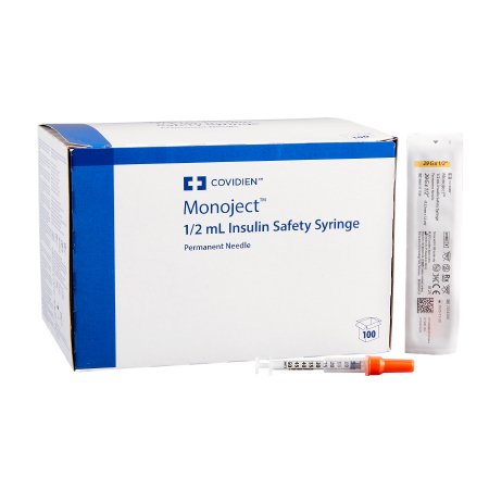 Safety Insulin Syringe with Needle Monoject™ 0.5 mL 1/2 Inch 29 Gauge Sliding Safety Needle Regular Wall