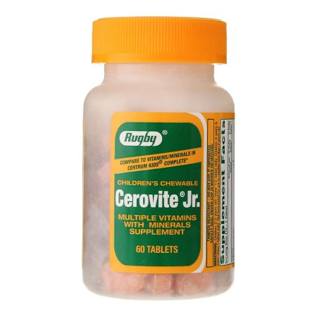 Multivitamin Supplement Cerovite Jr. Vitamin A / Cholecalciferol / Calcium 3500 IU - 400 IU - 108 mg Strength Chewable Tablet 60 per Bottle Assorted Fruit Flavors