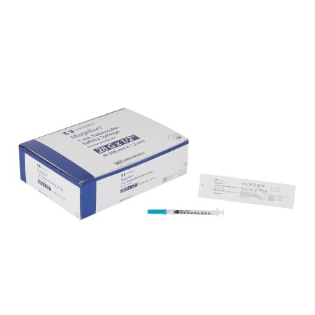 Safety Tuberculin Syringe with Needle Magellan™ 1 mL 1/2 Inch 28 Gauge Sliding Safety Needle Regular Wall