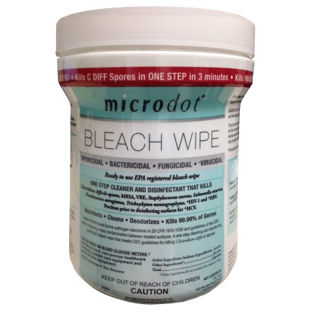 microdot® Surface Disinfectant Premoistened Manual Pull Wipe 160 Count Canister Bleach Scent NonSterile