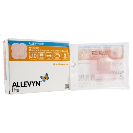 Foam Dressing Allevyn Life 4 X 4 Inch With Border Film Backing Silicone Gel Adhesive Quadrilobe Sterile