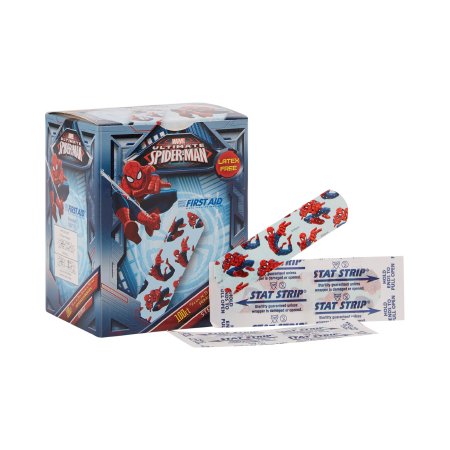 Adhesive Strip American® White Cross Stat Strip® 3/4 X 3 Inch Plastic Rectangle Kid Design (Spider-Man) Sterile