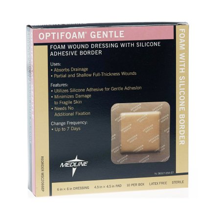 Foam Dressing Optifoam® Gentle 6 X 6 Inch With Border Waterproof Backing Silicone Adhesive Square Sterile